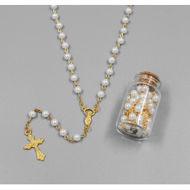 Baptism Favor (12PCS) Holy Communion Rosary in Glass Bottle Jar Recuerdos De Bautizo Quinceanera Pearl Christening Recuerdos para Primera Comunion Niño Quinceanera/Gift for Guests (White/Gold)