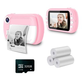 i-Paint P9 Instant Camera for Children, B/N Print on Thermal Paper, 1080P Digital Camera FHD, LCD 3.5 Inch, Micro SD 32 GB, Pink