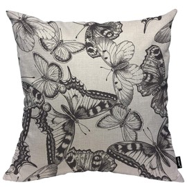 HOSNYE Butterflies Cotton Linen Throw Pillow Case Vector Black and White Butterflies Pillow Cushion Covers Home Sofa Decorative 18 X 18 Inch