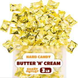 Butter ‘N’ Cream Hard Candy - 3 Pound Bulk Pack - Gold Wrapped Hard Candy Individually Wrapped - Buttercream Candy for Buffets and Nostalgic Treat Jars