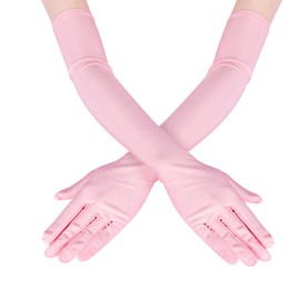 Women's 22'' Long Satin Gloves Bridal Dance Gloves For Special Occasion Evening Wedding Party, Black, White, Pink, Red (Pink)