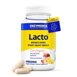 Enzymedica Lacto, Advanced Lactase Pills for Dairy Support, Helps Break Down Lactose, Casein & Fat, Dairy Relief Pills, Vegan, 90 Capsules FFP