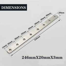 CYH Pack of 4 Stainless Steel Perforated Plate Flat Connectors, 246 x 20 mm Wood Connectors, Metal Flat Corner Brackets, Metal Connector, Flat Plate Bracket with Screws for Furniture Cabinets Box