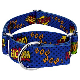 Country Brook Petz - Blue Super Dog Martingale Collar - Geek Chic Collection with 4 Designs for Any Mega Fan (1 1/2 Inch, Medium)