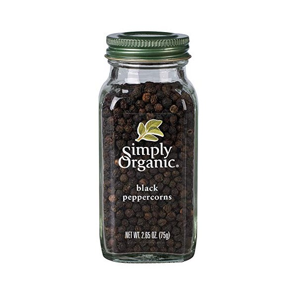 Simply Organic Whole Black Peppercorns, Certified Organic | 2.65 oz | Pack of 6 | Piper nigrum L.