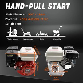 VEVIVOOVY 7.5HP 212cc Gas Engine,4-Stroke Horizontal Shaft 0.787"(20mm) Diameter Gasoline Engine,Pull Start Petrol Engine Fit for Go Karts Mini Bike Log Splitters Compressor Water Pumps