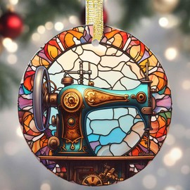 Christmas Ornaments, Sewing Machine Christmas Tree Decor Round Ceramic, Christmas Tree Ornaments, Holidays Hanging Ornaments, Christmas Ornaments Sewing Machine Gifts, Xmas Gifts