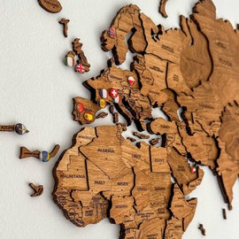 3D Wood Map Wall Art - Wooden World Map, Housewarming Gift - Wood Wall Art World Travel Map - Gift for First Home, Wood Wall Decor, Anniversary Gifts (Map, Oak, M)