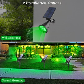 T-SUN (2 Pack&250 Lumens) LED Solar Spotlight, 4 Led Green Waterproof Outdoor Security Garden Landscape Lamps, 180°Angle Adjustable, Auto-on/Auto-Off for Tree, Yard,Lawn, Patio Etc (Green)