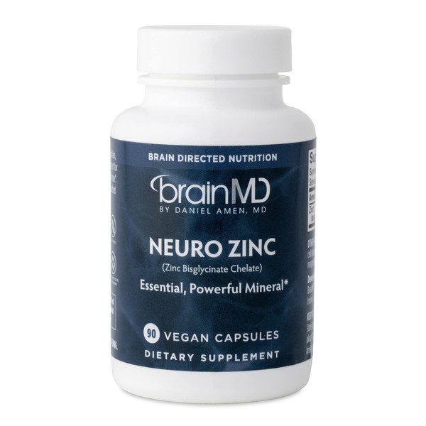 Dr Amen BrainMD Neuro Zinc - 90 Capsules - 25 mg Zinc Bisglycinate Chelate - Gluten Free - 90 Servings