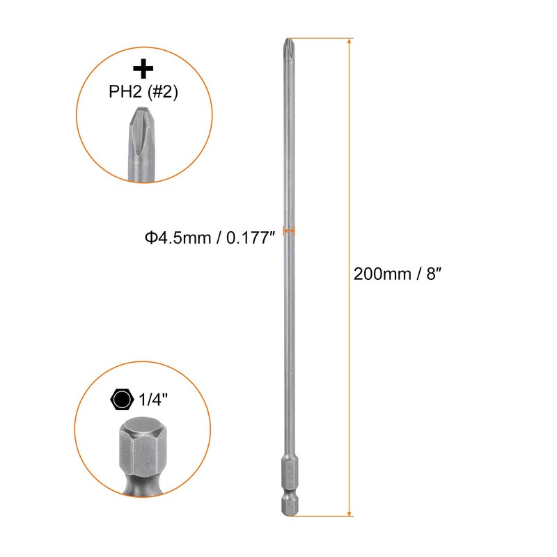 sourcing map 2pcs #2 Phillips Screwdriver Bit PH2 1/4" Hex