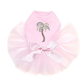 Palm Tree - Rhinestuds - Bling Rhinestone Dog Tutu Dress, XXS Pink
