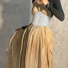 Corset Elastic Waist Belt for Women, Elastic Costume Cinch Waspie Corset Belt Bustiers Lace-up for Dress (White L)