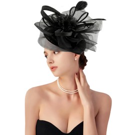 dressfan Fascinator Derby Hats for Women Vintage Wedding Feather Headband Hair Clip,20s 50s Hair Accessories Headwear for Derby/Wedding/Cocktail/Tea Party,M4-Black