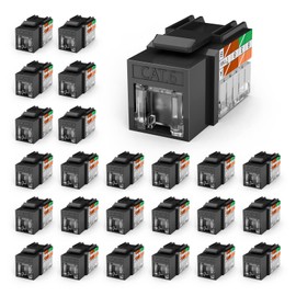 VCELINK RJ45 Cat6 Keystone Jacks, Dust-Proof Keystone Jacks, Slim Profile 25-Pack, 90-Degree Punch Down Ethernet Modular Jacks, UTP Keystone Jack Adapter, 25-Pack Black