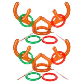 COSORO 2 Set of kids Christmas Party Ring Toss Game Target Toy,Inflatable Reindeer Antler Hat Ring Toss Game With Rings for Family Kids Aldult Office Xmas New Year Holiday Party Fun Games
