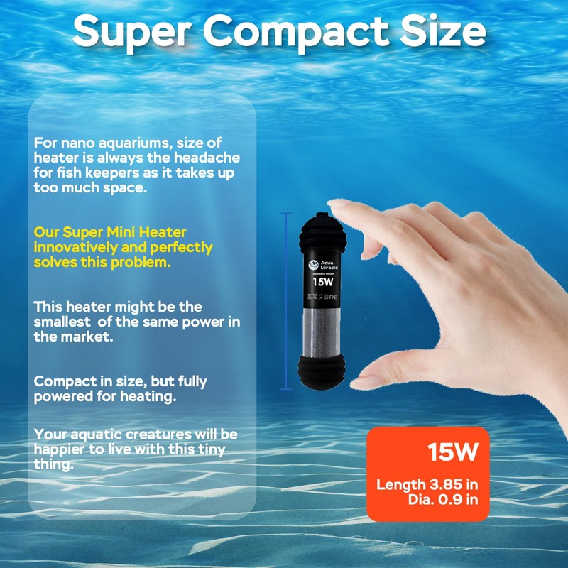 AquaMiracle 15W Small Aquarium Heater Fish Heater, Super Mini Fish