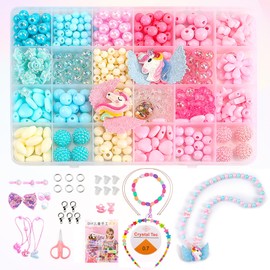 Brateuanoii 480+ Beads for Bracelets, Craft Set Children's Beads Jewellery, Unicorn Craft Set Bracelet, Crafts Girls 8 Years, Chains Make Your Own Set Beads for Threading Children