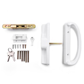 Sliding Patio Door Handle Set with Mortise Lock and Key Cylinder Face Plate and Keeper, Replacement Handle Lock Set Fits Patio Thickness from 1-1/2" to 1-3/4", 3-15/16" Screw Hole Spacing (with Key)