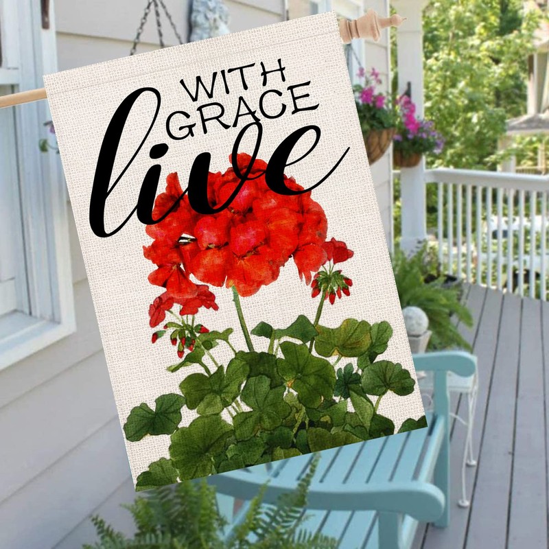 Fukeen Geranium House Flag 28x40 Inch Double Sided Outside Spring