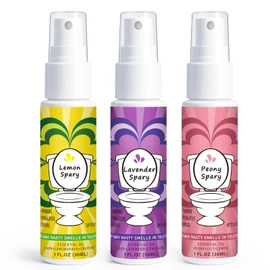 Toilet Spray for Poop 3 Pack, Travel Size Variety, Bathroom Odor Eliminator - Lemon Lavender Peony