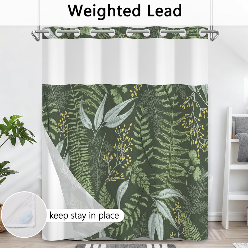 Xiazhilaio No Hook Plant Shower Curtain with Snap in Liner,