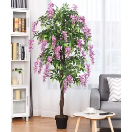 HAPPYGRILL 6FT Artificial Wisteria Tree, Fake Greenery Plants with Nursery Pot, Tall Faux Ficus Tree for Indoor Outdoor,Home, Office, Living Room