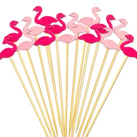 100 Pcs Flamingo Cocktail Picks, 4.7inch Toothpicks for Appetizers, Bamboo Skewers Sticks Food Picks for Fruit Sandwich Charcuterie, for Flamingo Decor Pink Flamingo Party Decorations Supplies