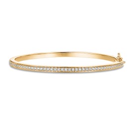 PAVOI 14K Gold Plated Cubic Zirconia Bangle Classic Tennis Bracelet | Yellow Gold Bracelets for Women | 7.5 Inches