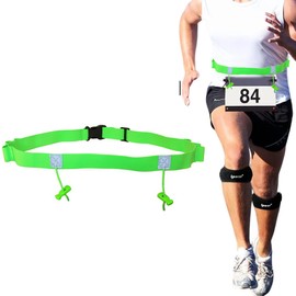 Triathlon Race Number Band, Running Belt with Number Holder, 6 Ring Running Belt, Bum Bag for Triathlon, Marathon, Running, Cycling, 2 Pieces, Green