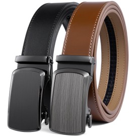 Ratchet Belt for men, leather belt 2 packs in Gift Set Box Size Adjustable belt, waist Trim to Fit (Basic Black/Brown, 28"-42" Waist Adjustable)