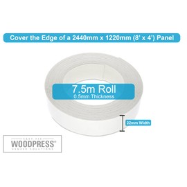 WoodPress® 7/8 inch Pearl White Melamine Edge Banding, Pre-Glued Veneer Tape – 25 ft Roll - Iron-On for Easy DIY Application – Will Cover The Edge of a Standard 8' x 4' MDF Panel