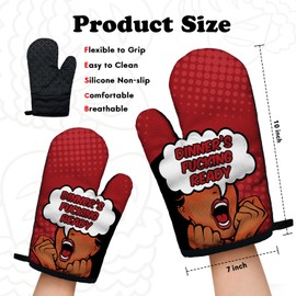 Housewife Cooking and Baking BBQ Kitchen Gadgets with Heat Resistant Silicone Non-Slip, Dinner's Fxxking Ready Oven Mitts Set of 2, Gifts for Chef Hostess Mom Wife Sister Colleague Bakers Aunt