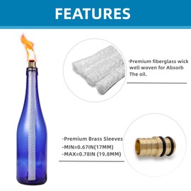 NCYOEW Wine Bottle Torch Kit, Long Life Torch Wicks for Tiki Torch with Brass Torch Wick Holders and Caps - Just Add Bottle for DIY Wine Bottle Outdoor Torch Decor, Pack of 4