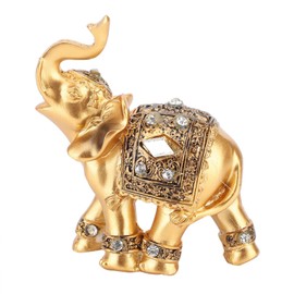 Lucky Feng Shui Elephant Statue Sculpture, Golden Wealth Collectible Figurine Resin Ornament Good Luck Artwork Craft Gift for Home Decor Office Table Centerpiece Decoration Birthday House Warming