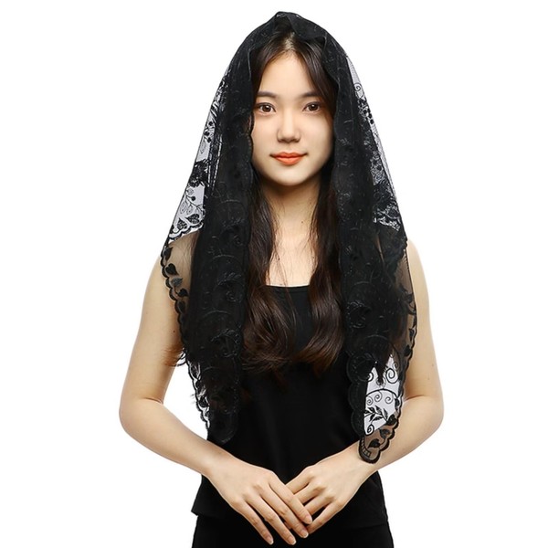 RUNRAYAY Black Veil Lace Mantilla Catholic Church Chapel Veil Head
