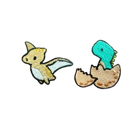 TH Set of 2 Tiny. Mini Dinosaur Pterosaur Dinosaur in The Egg Shell Baby Cute Cartoon logo22 Patches Sew Iron on Embroidered Applique Badge Sign Patch Clothing Costume