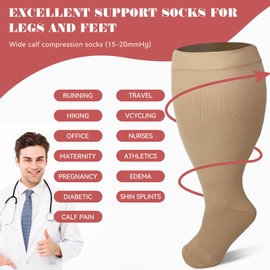 LEOSTEP Wide Calf Compression Socks for Men & Women, Plus Size Knee High Stockings Support for Circulation, Running, Sports