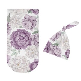 Sweet Jojo Designs Lavender Purple Boho Shabby Chic Floral Girl Baby Cocoon Swaddle and Beanie Newborn Jersey Set Infant Wearable Blanket Going Home Outfit Set Ivory Bohemian Vintage Garden Watercolor