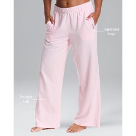 bebe Wide Leg Sweatpants for Women, French Terry Baggy Sweatpants with Pockets, Light Pink Sweatpants (Rose Shadow, Medium)