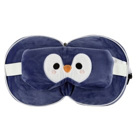 Relaxeazzz Neck Pillow with Eye Mask, Penguin, Cute, Plush, One-Piece, Eye Mask, For Travel, Airplanes, Cars, Sleeping, Children, Present, Japanese Genuine Product