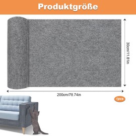 Cat Scratching Mat, 30cm x 200cm Climbing Cat Scratcher for Cats Clibing Wall Corner Sofa(Grey)