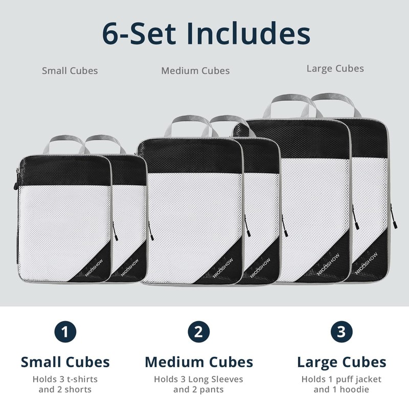NICOSHOW 6 Set Compression Packing Cubes, Compressible Travel Packing Cubes