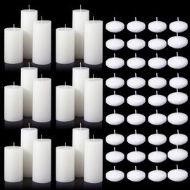 MTLEE 54 Pcs Christmas White Pillar Candles and 1.75 Inch Diameter Floating Candle 4'' 5'' 6'' White Dripless Wax Burning Candles Unscented Candle Set Decorative Candles for Wedding Party Home Decor