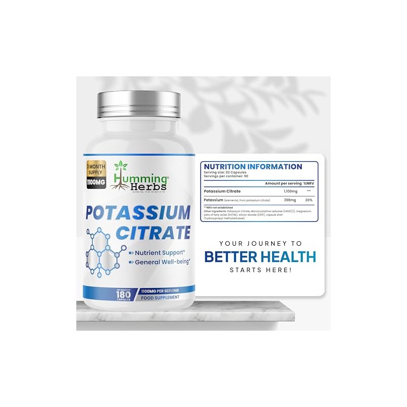 Humming Herbs Potassium Citrate Supplement | 1100 mg per Serving