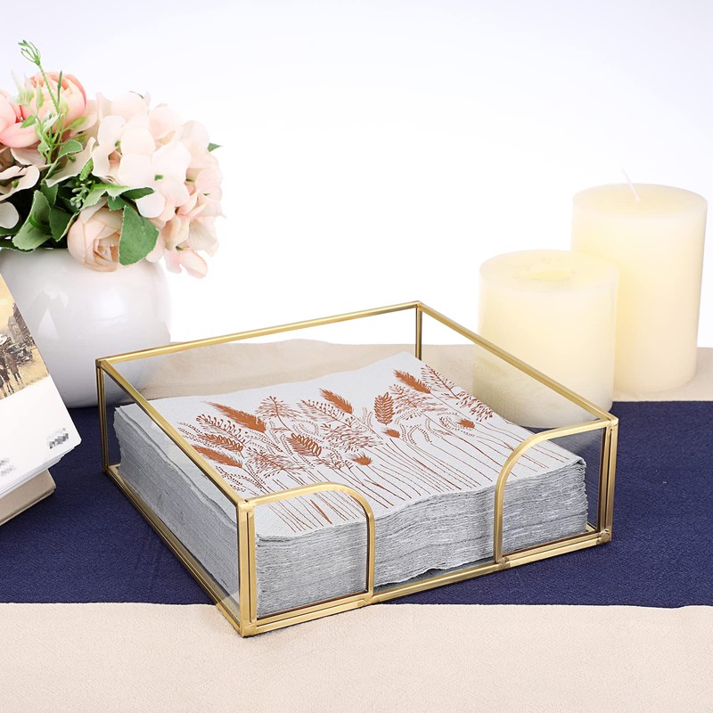 TOLIDA Square Glass Napkin Holder - Metal Glass Napkin Holder
