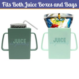 Mommy's Helper Juice Box Buddies, Spill-Free Juice Pouch & Box Holders for Toddlers, Compact Size, BPA & Phthalate Free, Made with Recycled Plastic, Dishwasher Safe; 2-Pack (TIDAL TEAL)