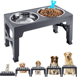 Yacee Elevated Dog Bowls with 2 Stainless Steel Dog Food and Water Bowls+Pet Food Scoop Raised Bowl Adjusts to 5 Heights (3.15",8.66",9.84",11.02", 12.2") for Small Medium and Large Dogs Cats (Grey)