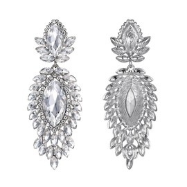 EVER FAITH Earrings Austrian Crystal Bridal Fashion Jewellery Marquise Drop Art Deco Chandelier Long Stud Earrings Iridescent Clear AB Gold Tone, Crystal, No Gemstone