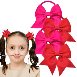 4 PCS Grosgrain Bow Hair Ties Red Hair Bows for Toddler Bowknot Ponytail Holder for Baby Girls Bows Hair Elastics for Little Girls Cute Christmas Hair Rubber Bands for Girls